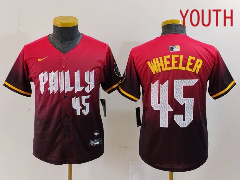 Youth Philadelphia Phillies #45 Wheeler Red City Edition 2024 Nike MLB Jersey style 4